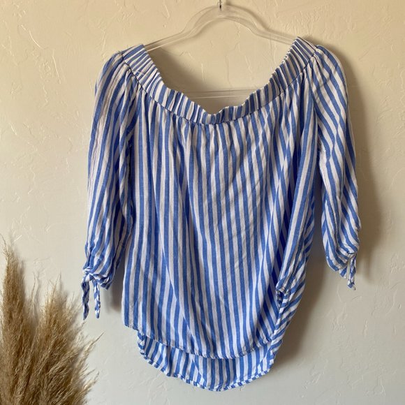 Old Navy Striped Off the Shoulder 3/4 Sleeve Top - Picture 4 of 7